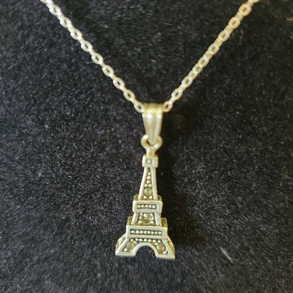 Silver Paris Eiffel Tower Pendant Necklace‎ 925 - Picture 2 of 10